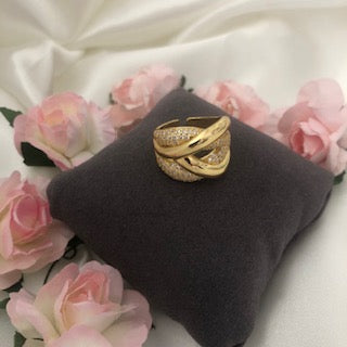 Bague Éclat Entrelacé en Acier Inoxydable Doré